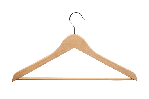 Wooden clothes hanger isolated on white background