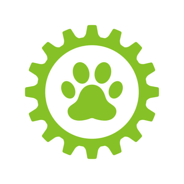 ÐÑновнÑе RGB Paw print and gear. Vector illustration kickstand stock illustrations