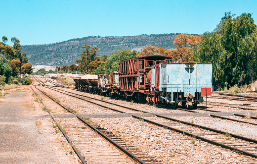 Old-time trains parking on the Pichi Richi Railway in Quorn train station