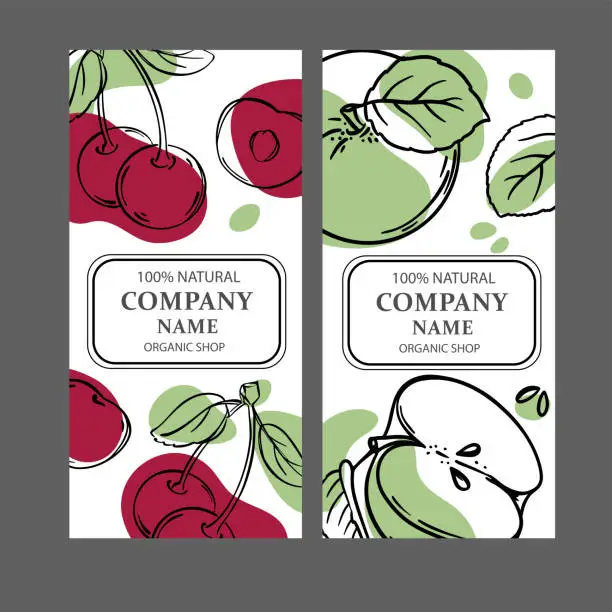 Vector illustration of CHERRY AND APPLE Label Templates Vintage Sketch Vector Set