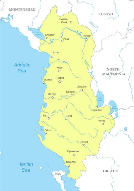 Vector illustration of Political map of Albania with national borders