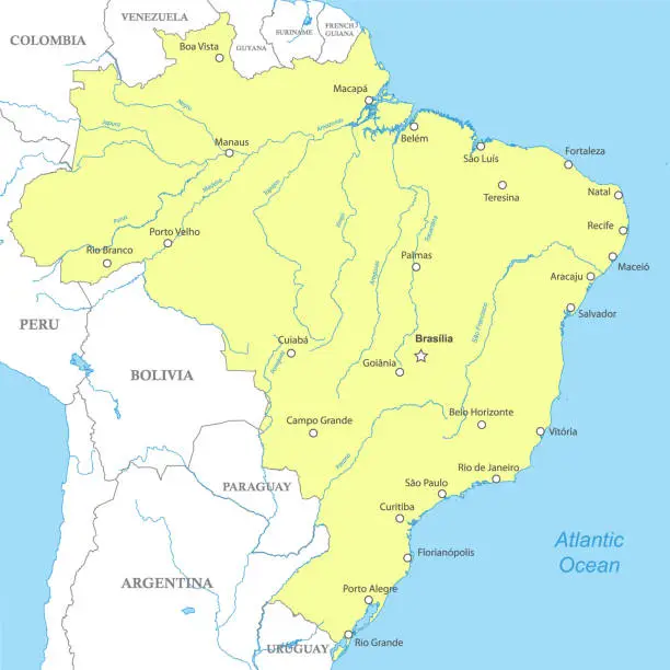 Vector illustration of Political map of Brazil with national borders