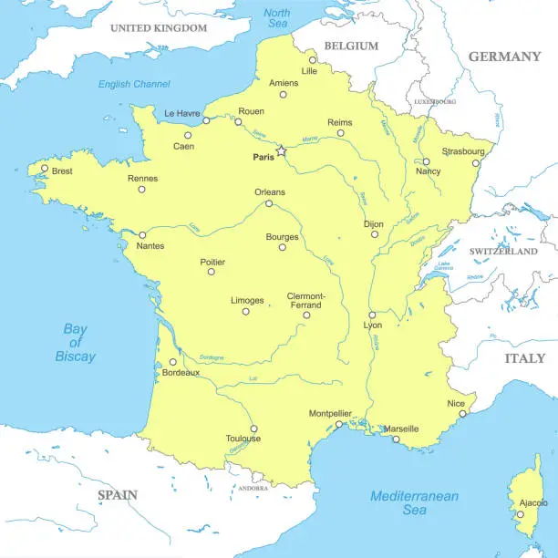 Vector illustration of Political map of France with national borders