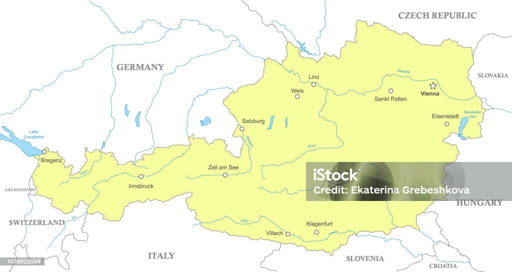 Political Map Of Austria With National Borders Stock Illustration ...