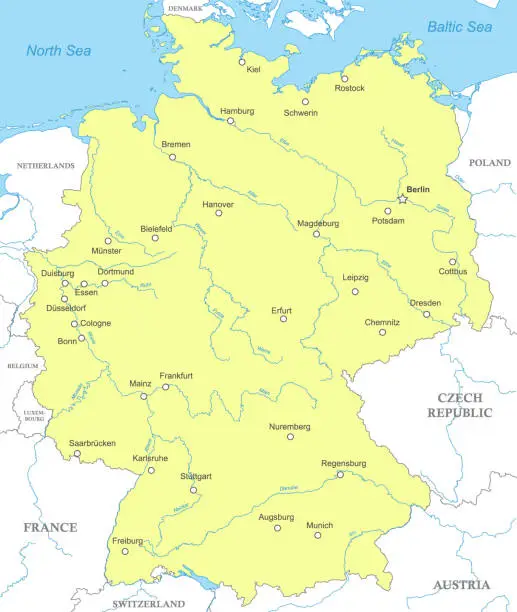 Vector illustration of Political map of Germany with national borders