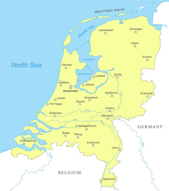 stockillustraties, clipart, cartoons en iconen met political map of netherlands with national borders - maastricht