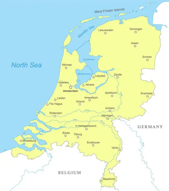 Vector illustration of Political map of Netherlands with national borders