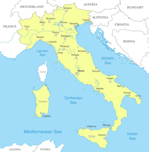illustrazioni stock, clip art, cartoni animati e icone di tendenza di mappa politica dell'italia con i confini nazionali - italy map sicily cartography