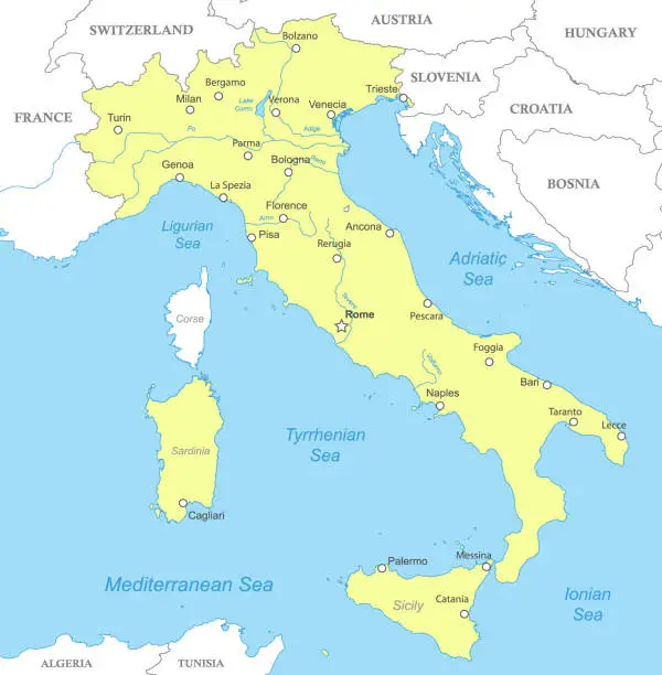 Vector illustration of Political map of Italy with national borders