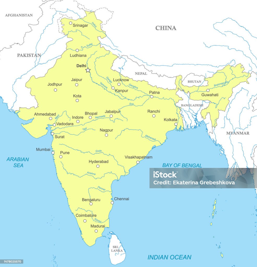 Political Map Of India With National Borders Stock Illustration ...
