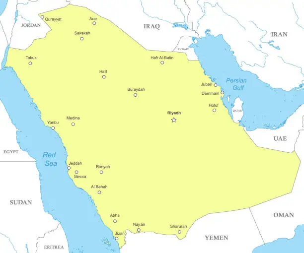 Vector illustration of Political map of Saudi Arabia with national borders