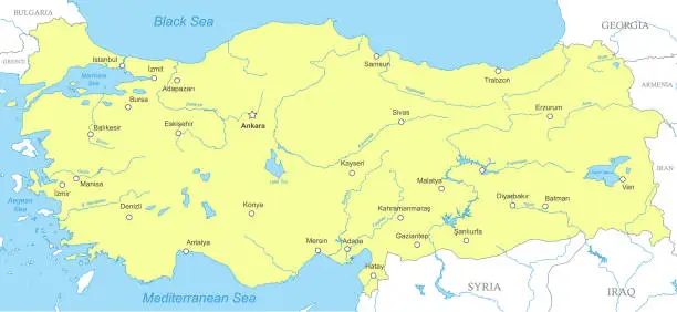 Vector illustration of Political map of Turkey with national borders