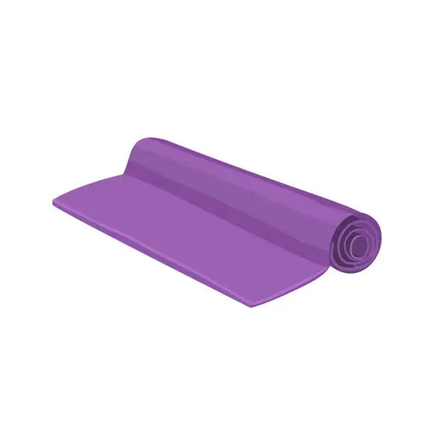 Vector illustration of Purple yoga mat rolled up on a white background isolated. Yoga mat vector