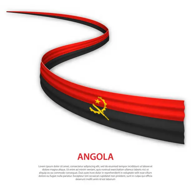 Vector illustration of Waving ribbon or banner with flag of Angola