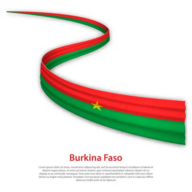 Vector illustration of Waving ribbon or banner with flag of Burkina Faso