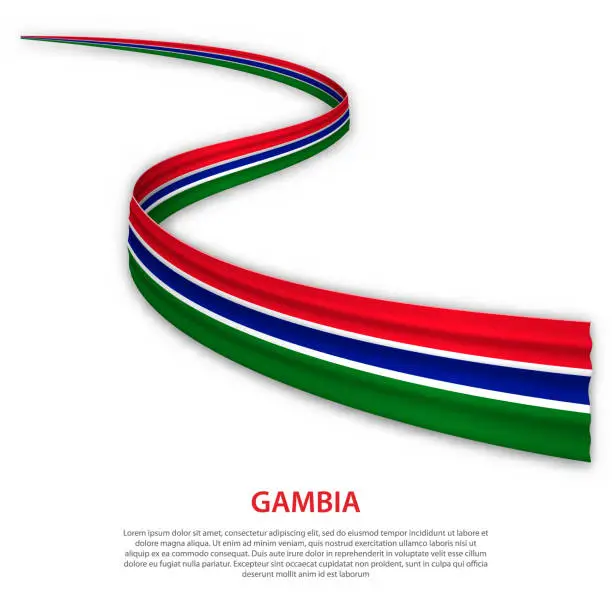 Vector illustration of Waving ribbon or banner with flag of Gambia