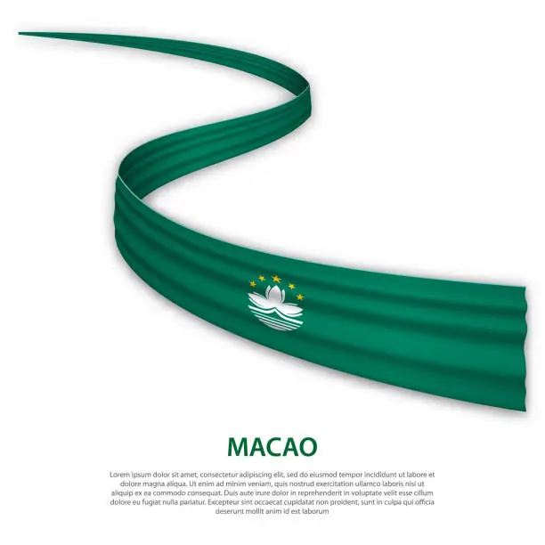 Vector illustration of Waving ribbon or banner with flag of Macao