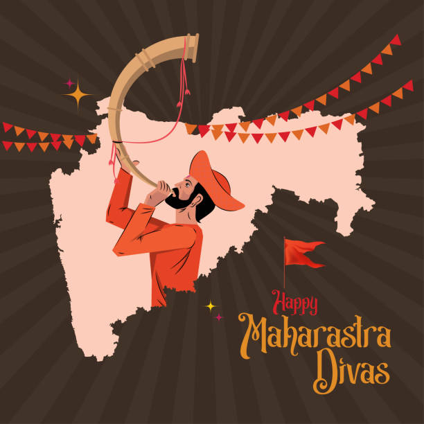 illustrazioni stock, clip art, cartoni animati e icone di tendenza di celebrazioni del happy maharashtra day mavala con tutari - maharashtra