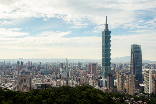 Taipei, Taiwan - November 10, 2018 : Aerial View Of Taipei City With Taipei 101 Skyscraper In Central.