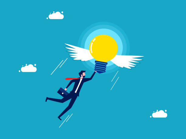 istock Freedom and creativity. Businessman flying with a light bulb. business and investment concept 1478035430