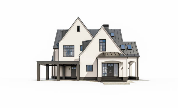 istock 3d rendering of white and black modern Tudor house isolated on white 1478037397