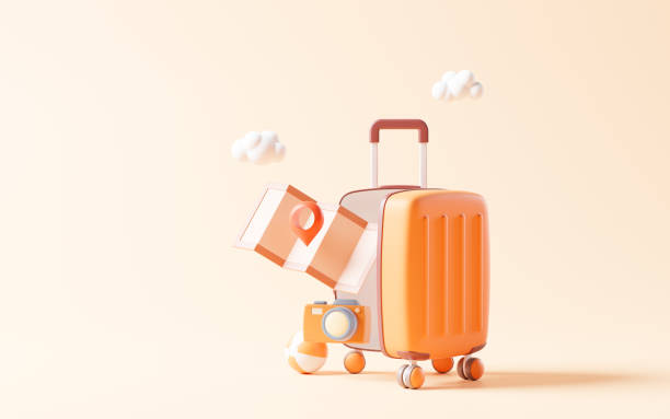 istock Cartoon style luggage with travel theme, 3d rendering. 1478037907