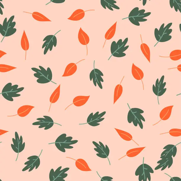 Vector illustration of Seamless pattern with leaf. Autumn vector background in doodle style