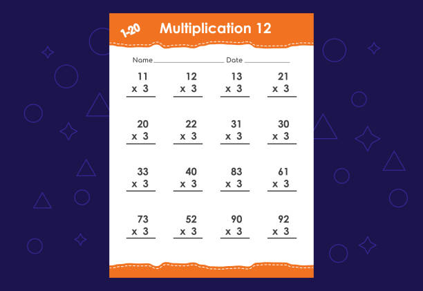 Basic math multiplication for kids. An educational worksheet for kids. Vector design Basic math multiplication for kids. An educational worksheet for kids. Vector design multiplication worksheet stock illustrations