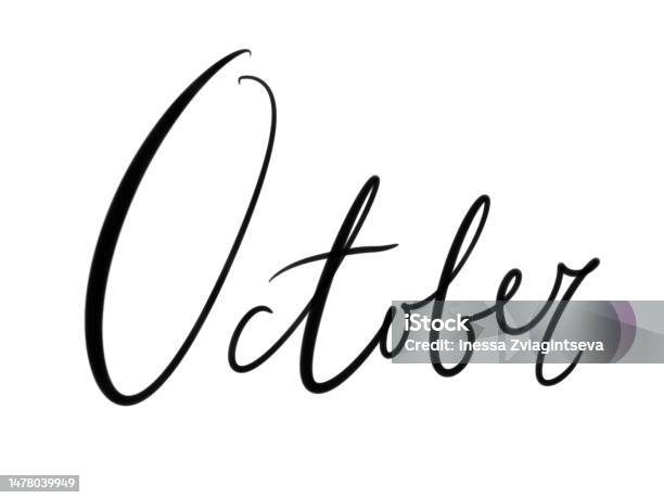 Octubre Cursive Simple Design Element Lettering Cursive Autumn Months October Black ...