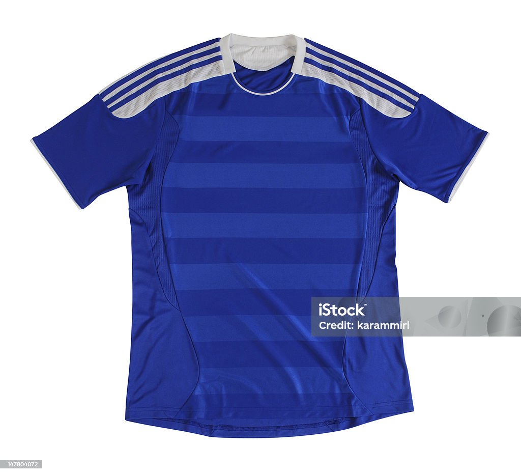 Sport shirt. Clipping path Blue soccer shirt isolated against white background. Soccer Uniform Stock Photo