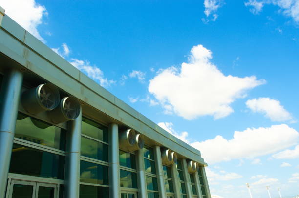 Composition of Blue Sky White Clouds Metal Turbines