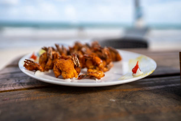 Plate of deep fried shrimps