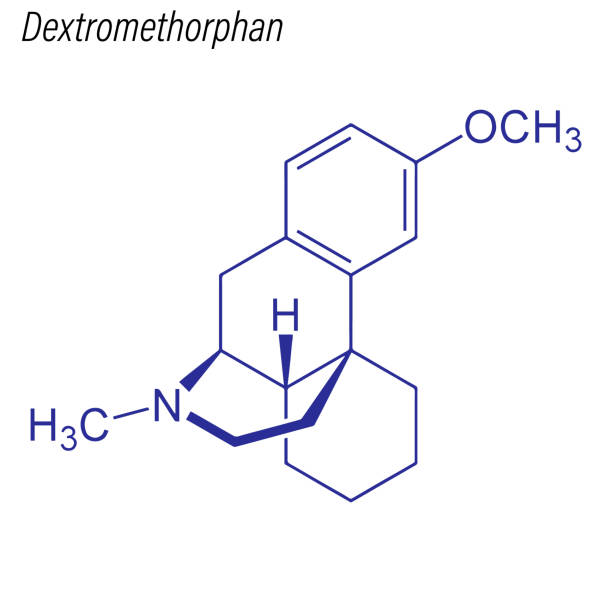 Vector Skeletal formula of Dextromethorphan. Drug chemical molecule. Skeletal formula of Dextromethorphan. Drug chemical molecule. gas mark stock illustrations