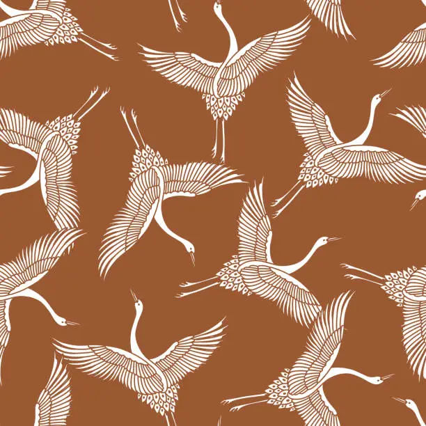 Vector illustration of Brown and White Crane Birds Vector Seamless Pattern