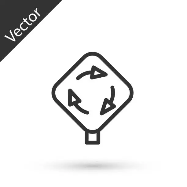 Vector illustration of Grey line Roundabout traffic icon isolated on white background. Traffic circle road sign. Vector