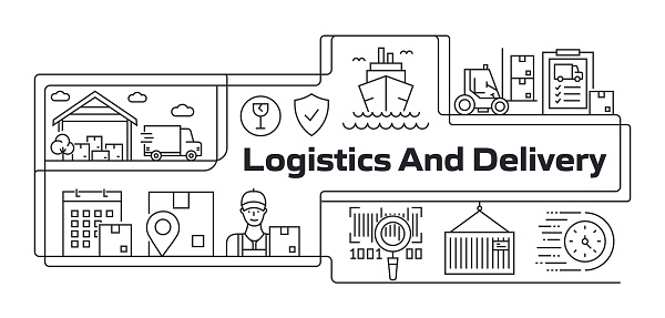 Logistic And Delivery Modern Line Banner with icons.