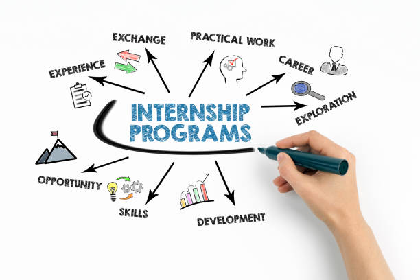 Internship Programs Concept. Chart with keywords and icons on white background stock photo