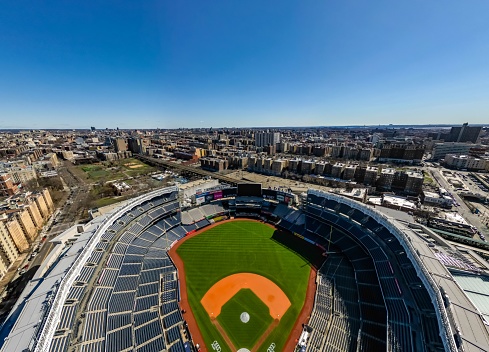 Bronx, United States – March 29, 2023: An aerial view of the iconic New York Yankees Stadium, home of the Detroit Red Sox baseball team