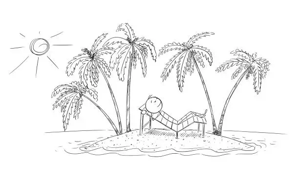 Vector illustration of Enjoying on Tropical island , Vector Cartoon Stick Figure Illustration