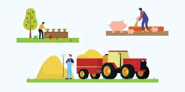 Vector illustration of Livestock farming, animal husbandry