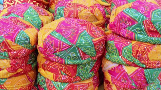 traditional rajasthani safa colorful many from flat angle at day