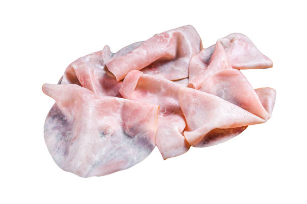 istock Smoked sliced pork ham.  Isolated on white background. 1478073972