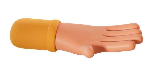 istock Cartoon hand open palm 3d illustration isolated on white background. 3d human hand illustration giving or taking something with empty open thumbs 1478074586
