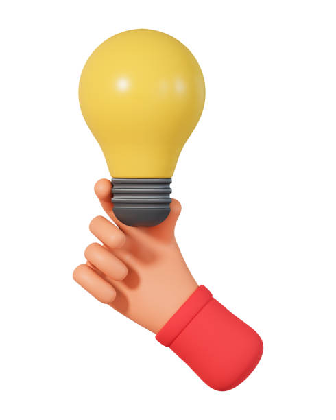 istock Cartoon hand hold light bulb 3d illustration isolated on white background. Creativity and art concept with 3d hand hold light bulb illustration 1478074633