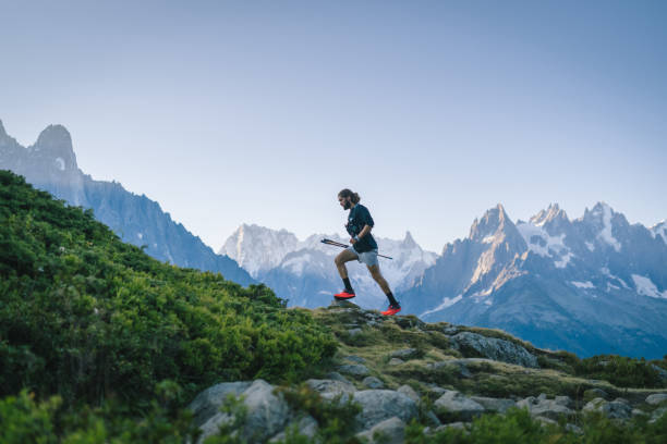 istock Trail runner bounds along mountain trail 1478080390