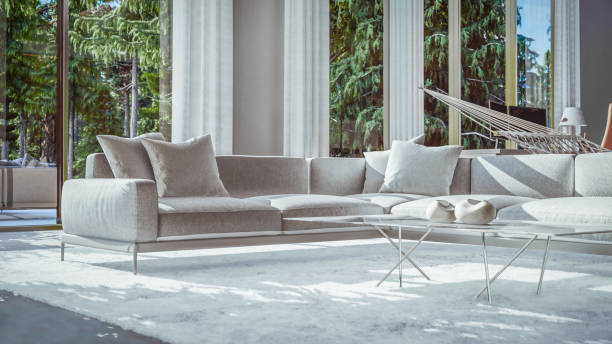 istock Comfortable beige sofa with pillows in luxury living room in 3d 1478081696
