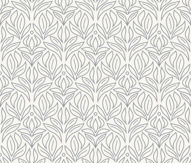 Vector illustration of Damask organic leaves seamless pattern. Vector retro style background print. Decorative flower texture.