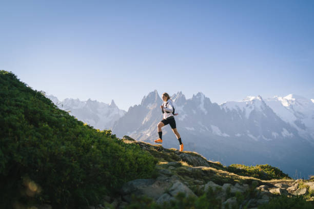 istock Trail runner bounds along mountain trail 1478082322