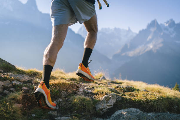 istock Trail runner bounds along mountain trail 1478082343