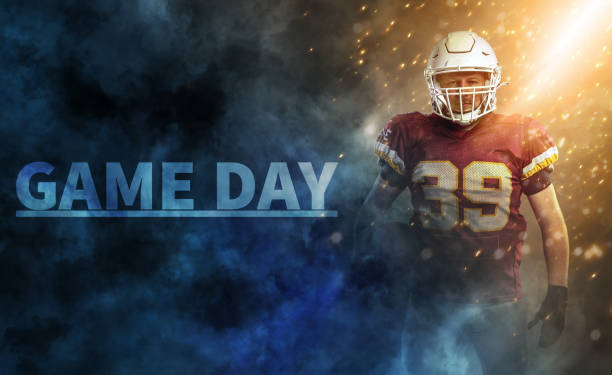 Game Day. American football player banner. Template for a sports magazine, website, outdoor advertisement with copy space. Mockup for betting ads. stock photo